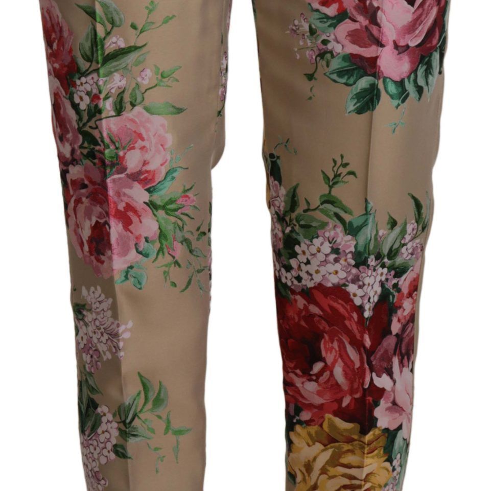 Dolce & Gabbana Beige Floral Dress Formal High Waist Pants