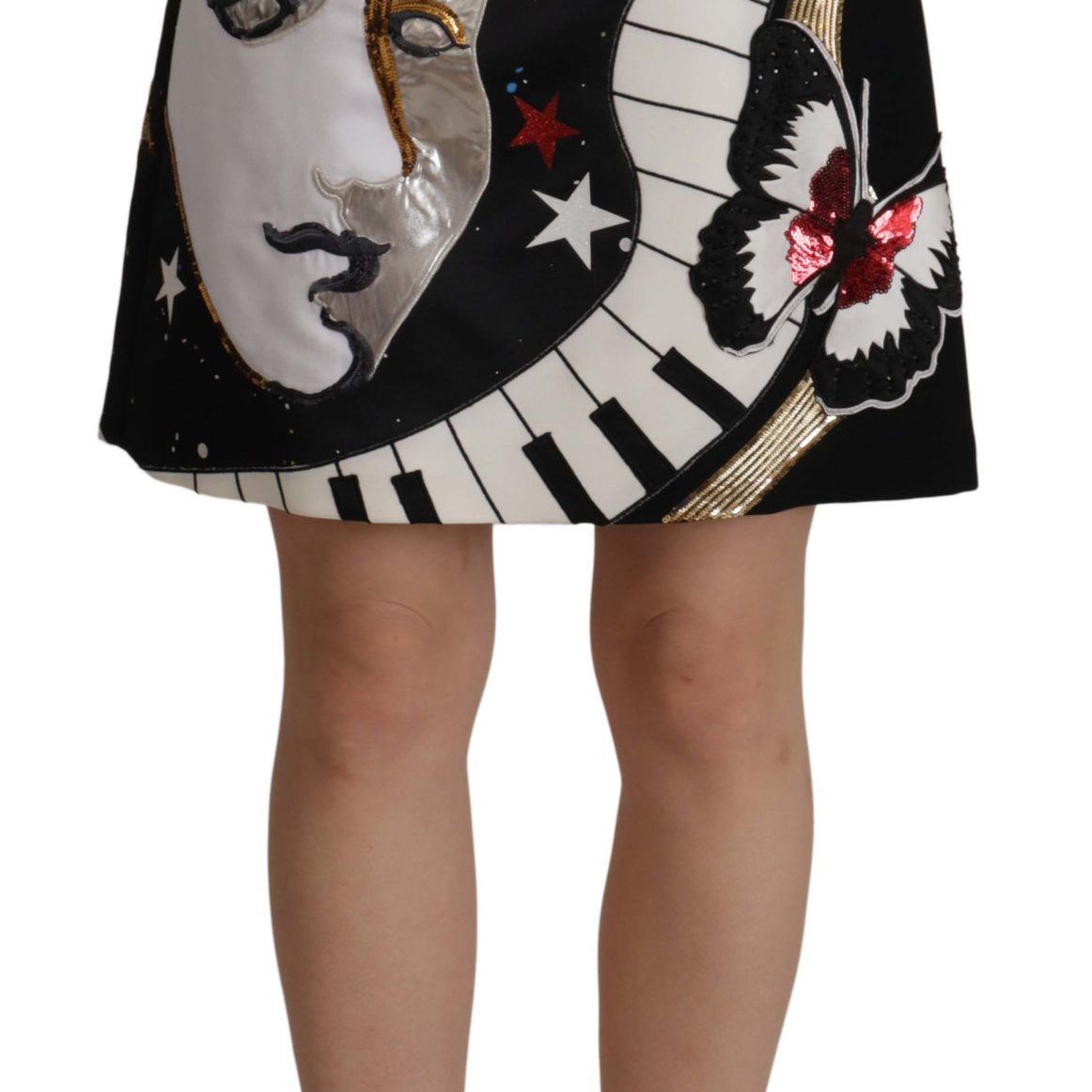 Dolce & Gabbana Black Love Clock Sequined Piano Skirt