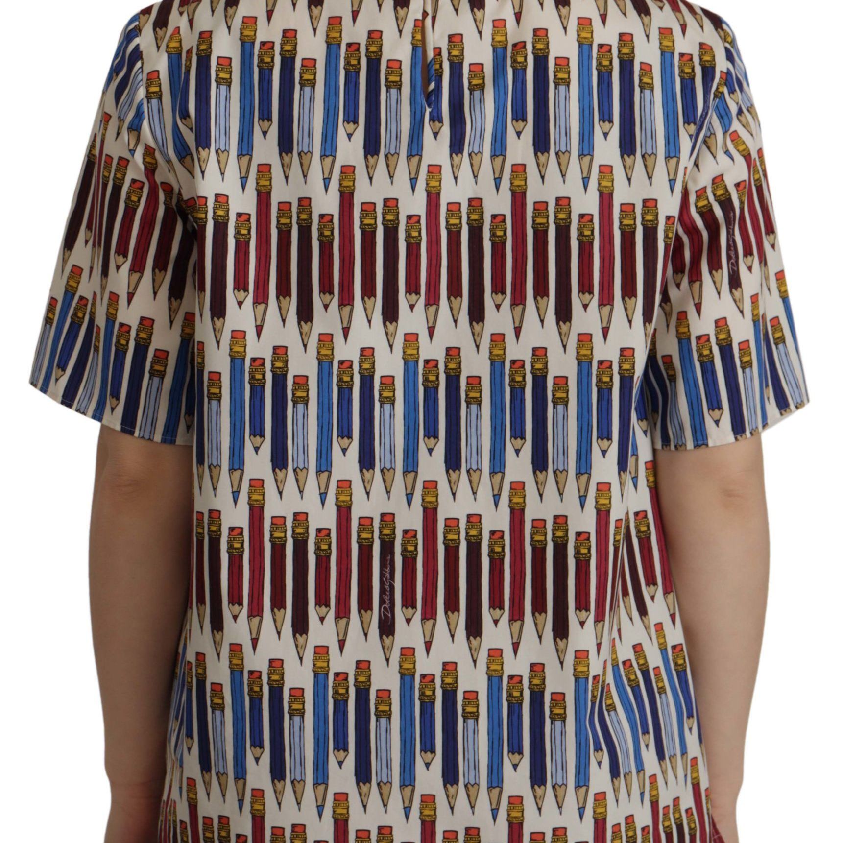 Dolce & Gabbana White Pencil Print Cotton T-shirt Blouse