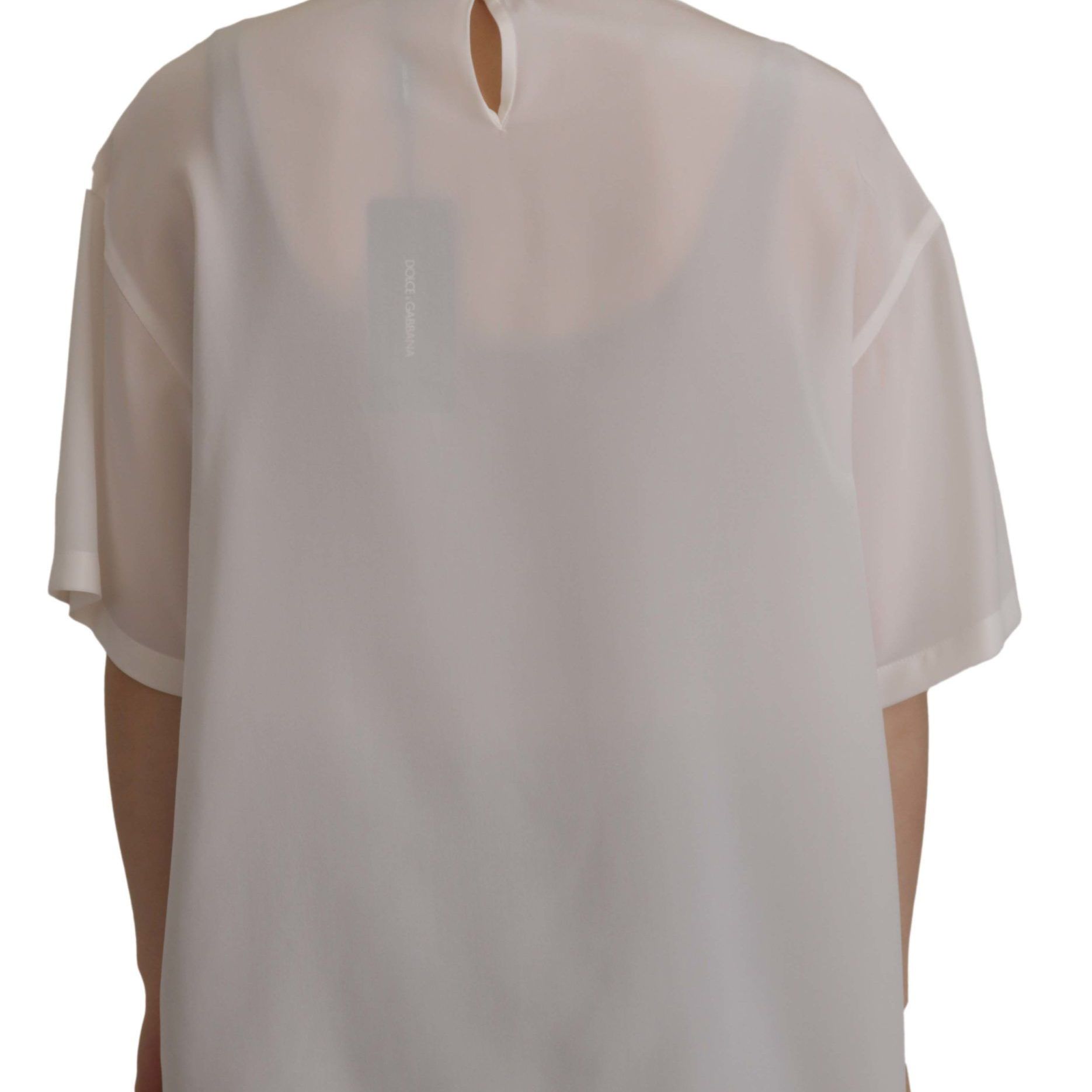 Dolce & Gabbana White Silk Gold DG Crown Crystal Blouse Top