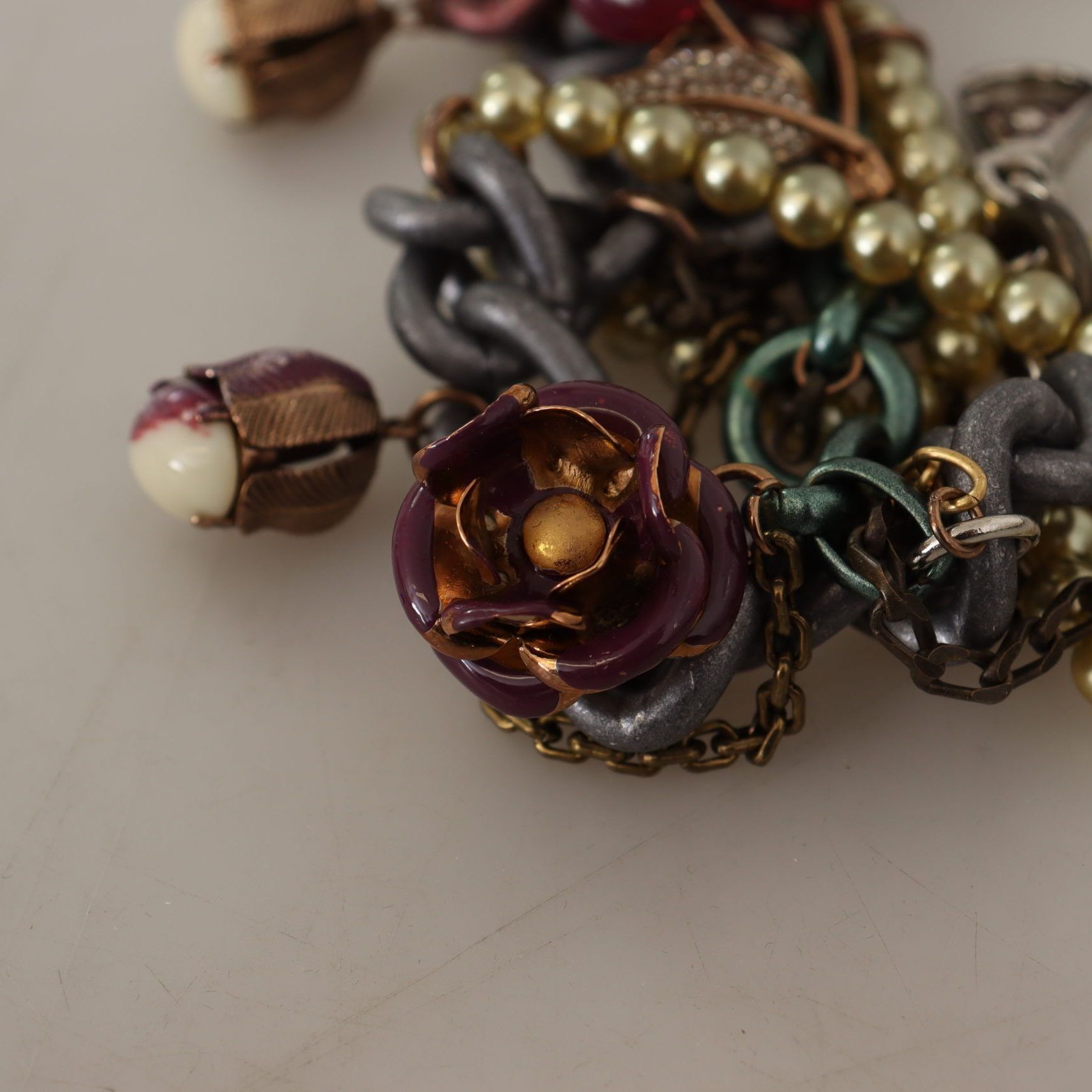 Dolce & Gabbana Gold Brass Sicily Floral Crystal Statement Necklace
