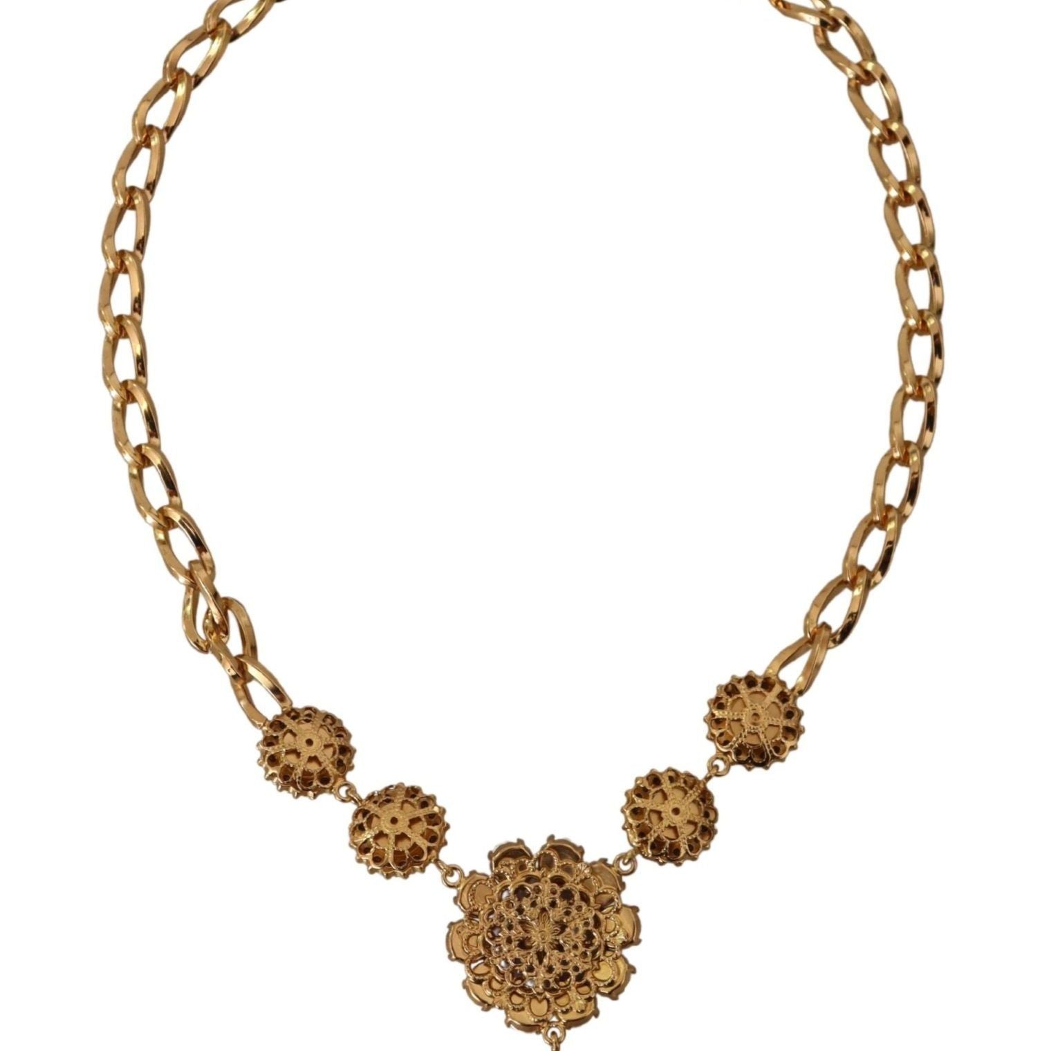 Dolce & Gabbana Gold Brass Crystal Purple Pink Pearl Pendants Necklace