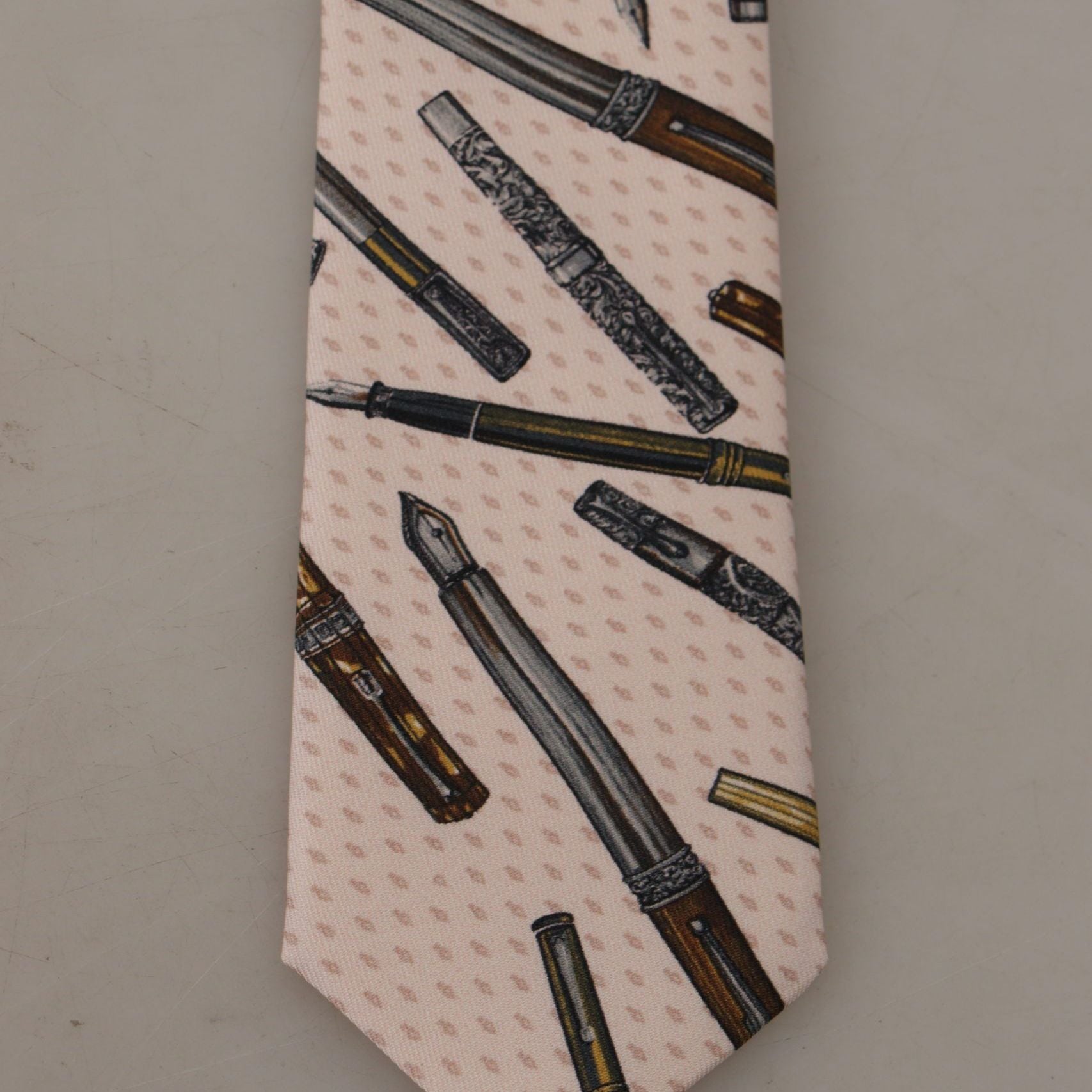 Dolce & Gabbana Pink Pen Dots Print 100% Silk Adjustable Neck Accessory Tie
