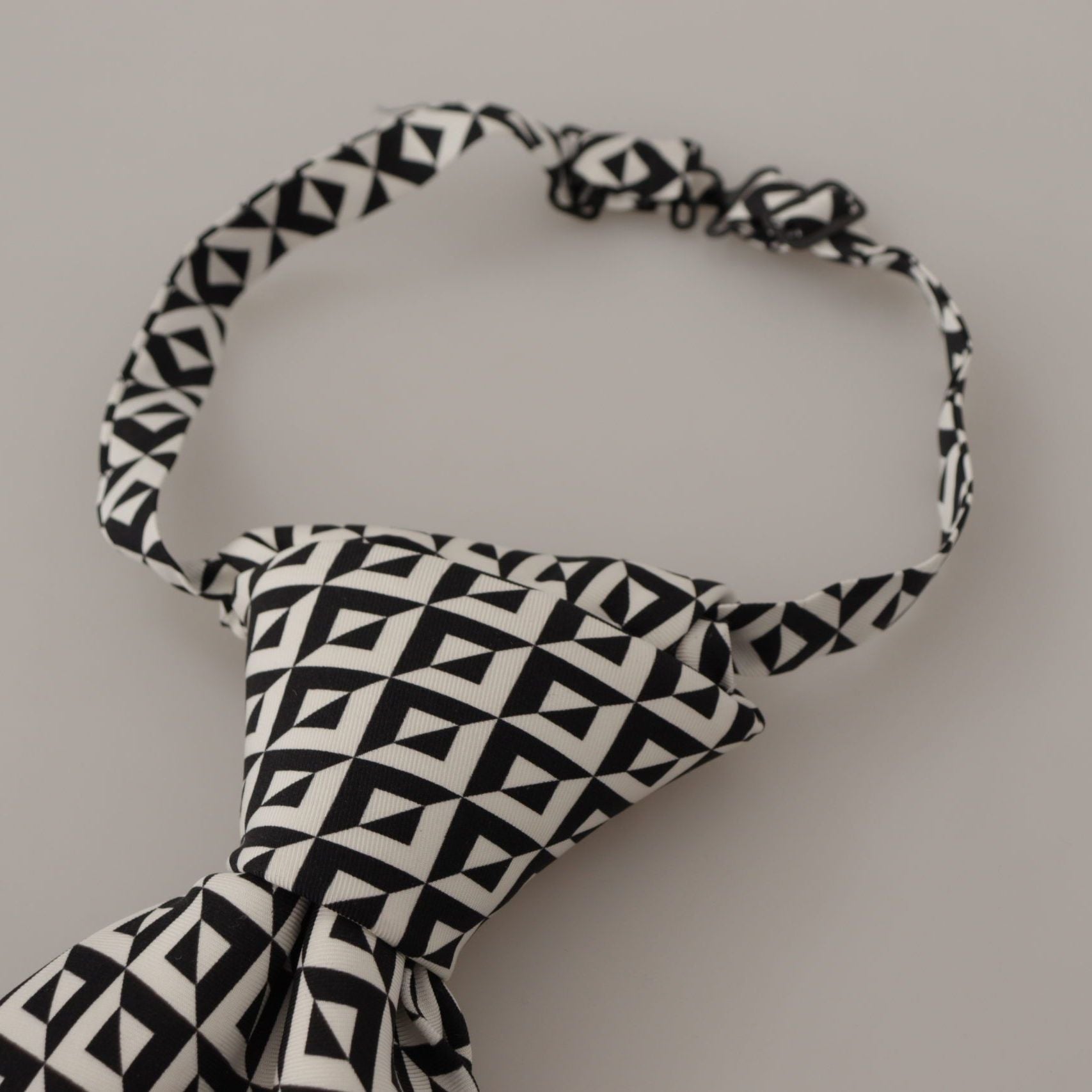 Dolce & Gabbana Black White Geometric 100% Silk Adjustable Accessory Tie