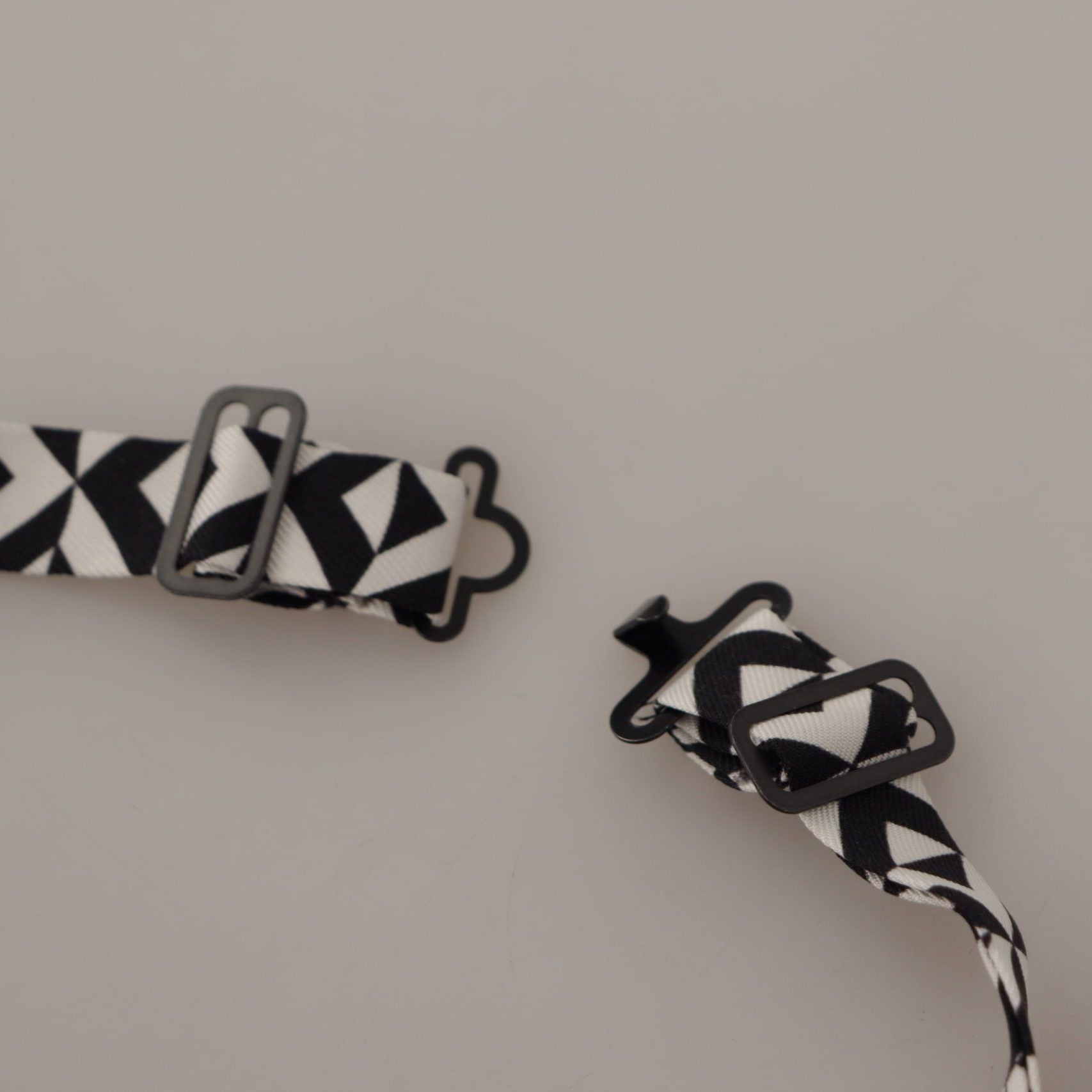 Dolce & Gabbana Black White Geometric 100% Silk Adjustable Accessory Tie