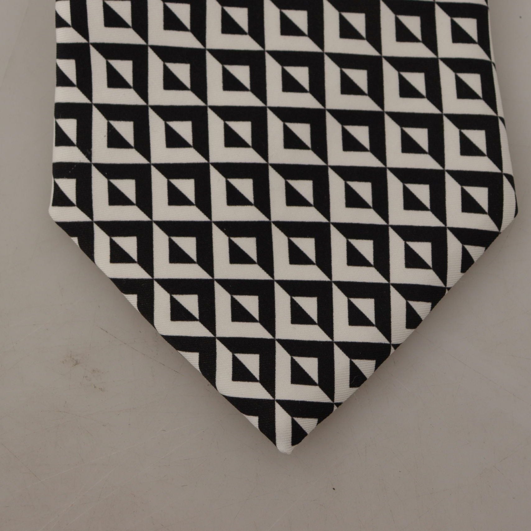 Dolce & Gabbana Black White Geometric 100% Silk Adjustable Accessory Tie