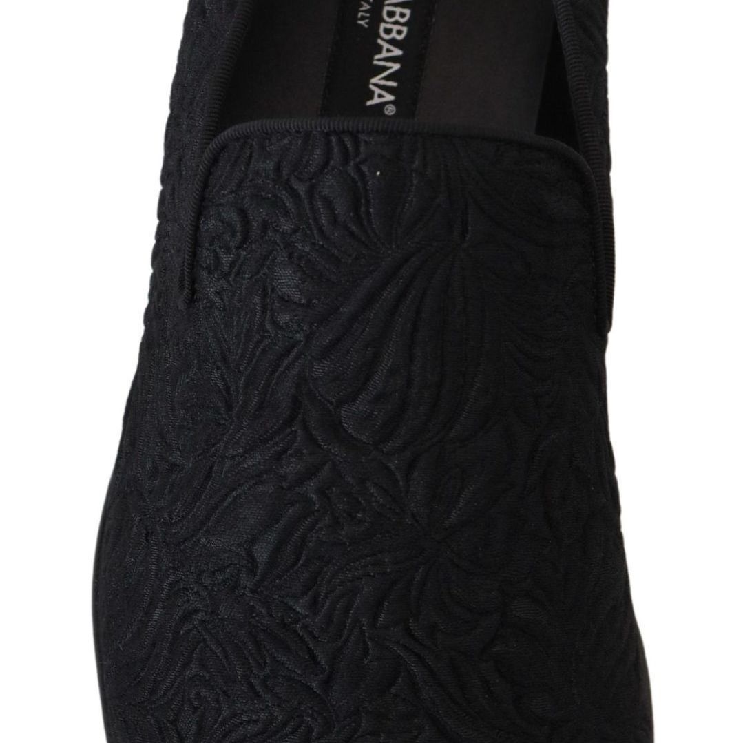 Dolce & Gabbana Black Floral Jacquard Slippers Loafers Shoes