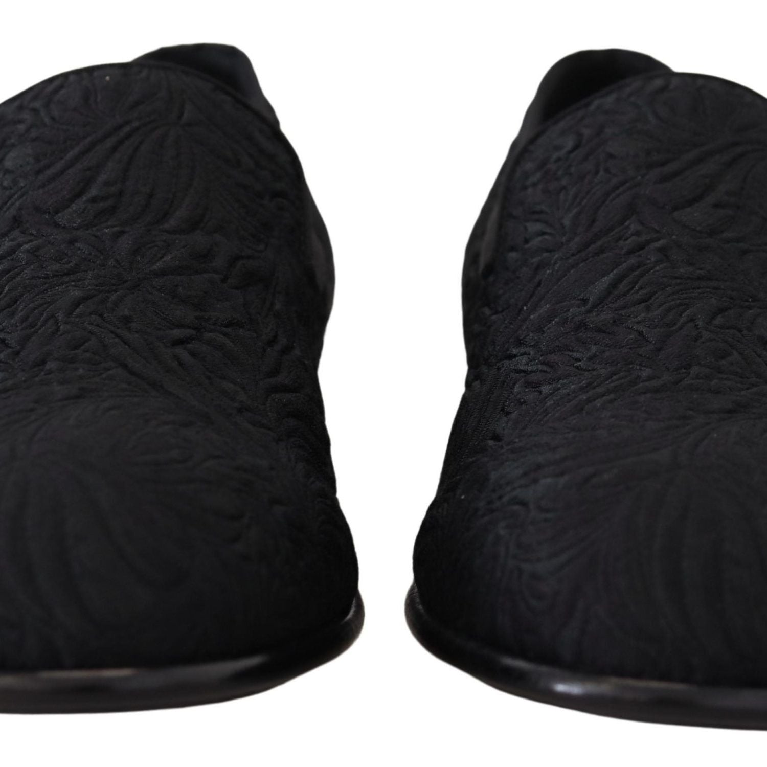 Dolce & Gabbana Black Floral Jacquard Slippers Loafers Shoes