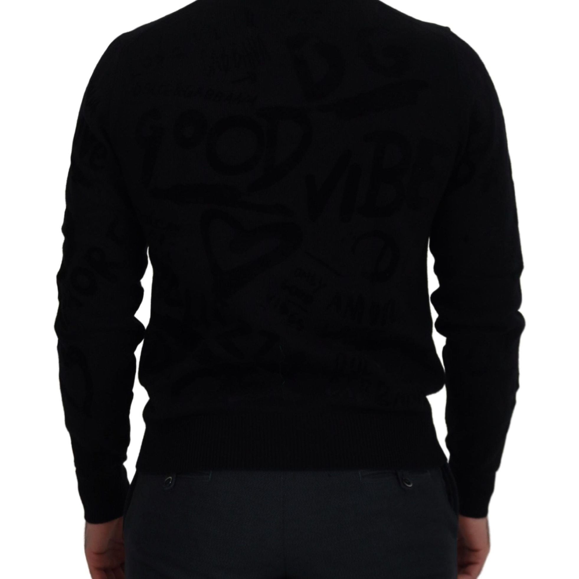 Dolce & Gabbana Black Wool Logo Pattern Crewneck Pullover Sweater