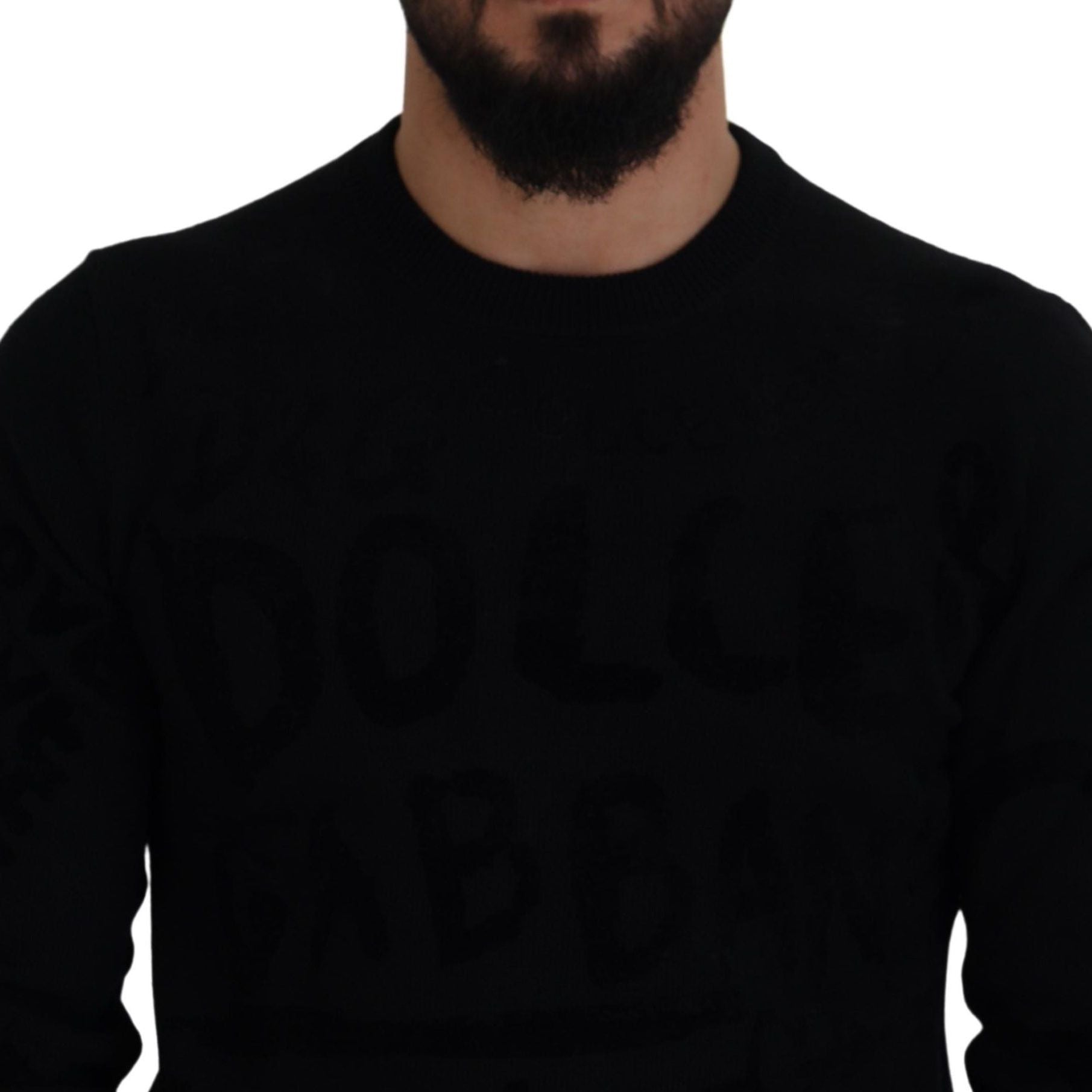 Dolce & Gabbana Black Wool Logo Pattern Crewneck Pullover Sweater