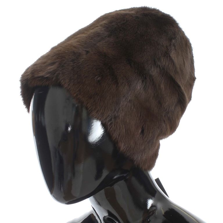 Dolce & Gabbana Brown Weasel Fur Womens Cashmere Hat Beanie