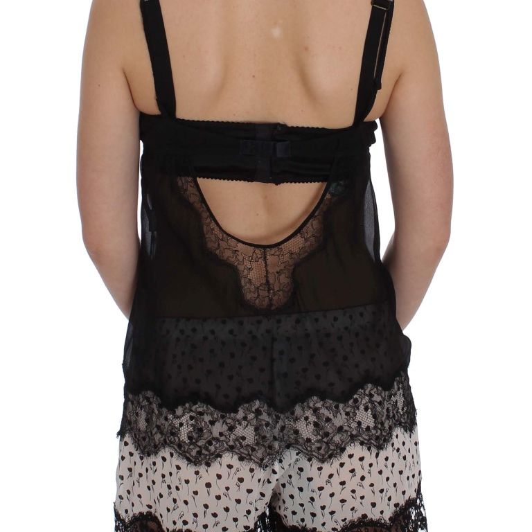 Dolce & Gabbana Black Silk Floral Lace Lingerie Top