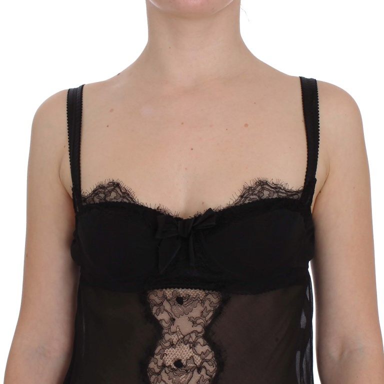 Dolce & Gabbana Black Silk Floral Lace Lingerie Top