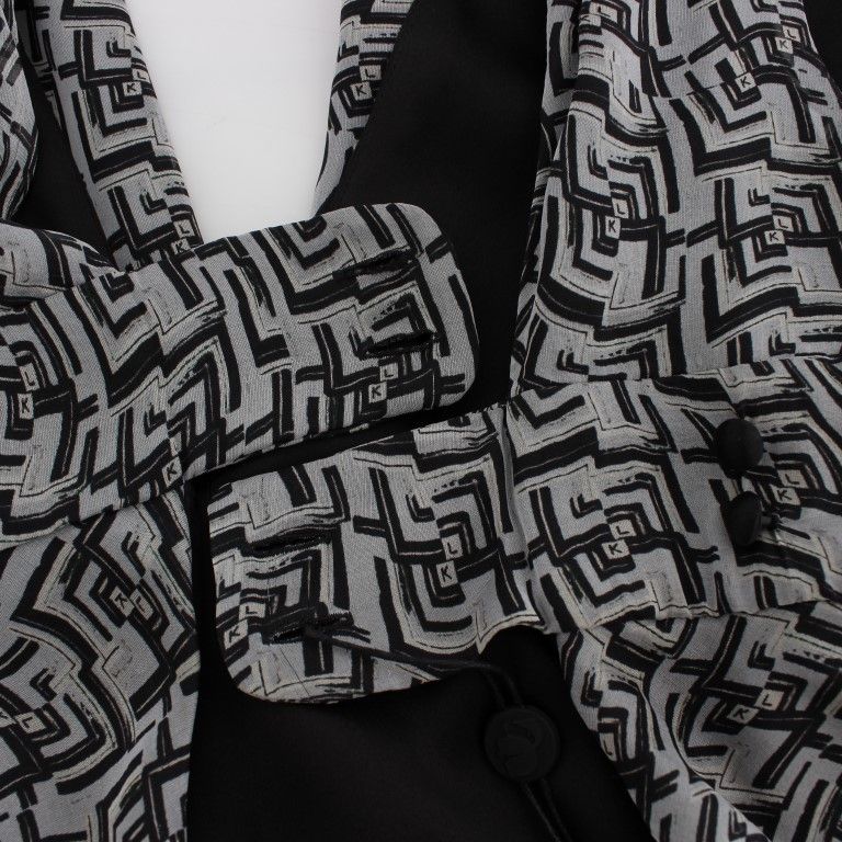 Karl Lagerfeld Gray Black Silk Blouse Top