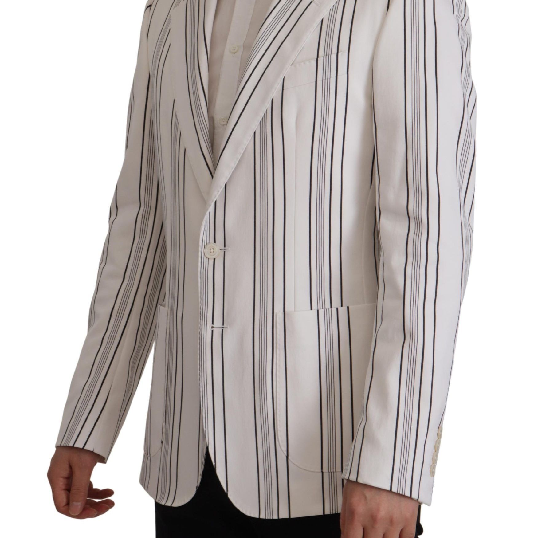 Dolce & Gabbana White Stripes Cotton Single Breasted Blazer