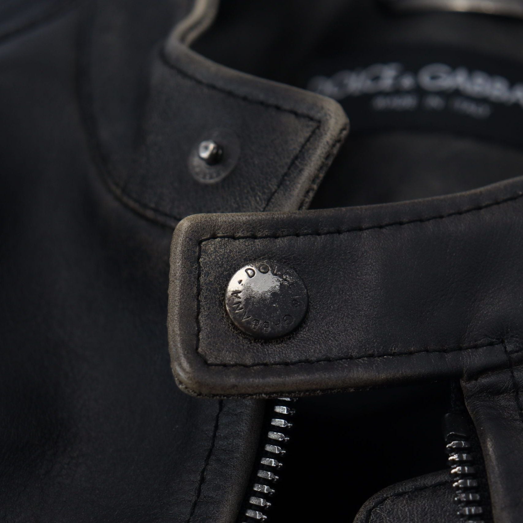 Dolce & Gabbana Black Leather Zipper Biker Coat Jacket