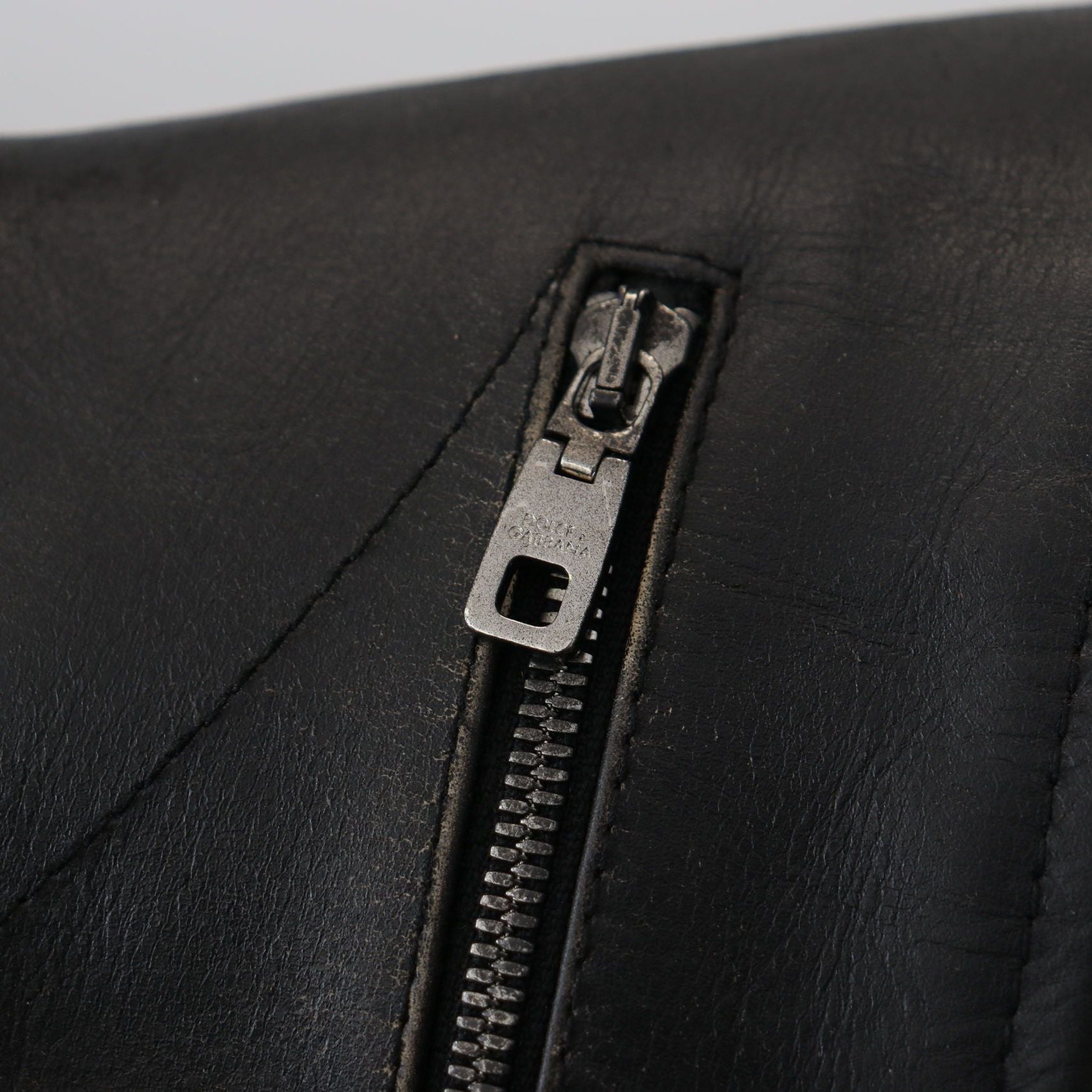 Dolce & Gabbana Black Leather Zipper Biker Coat Jacket