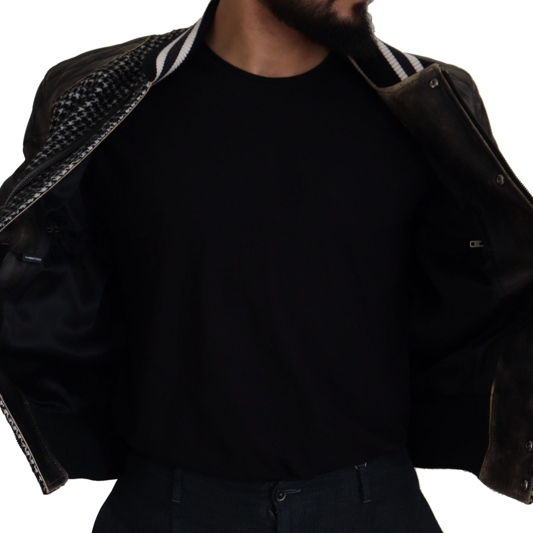 Dolce & Gabbana Black Houndstooth Polyester Bomber Jacket