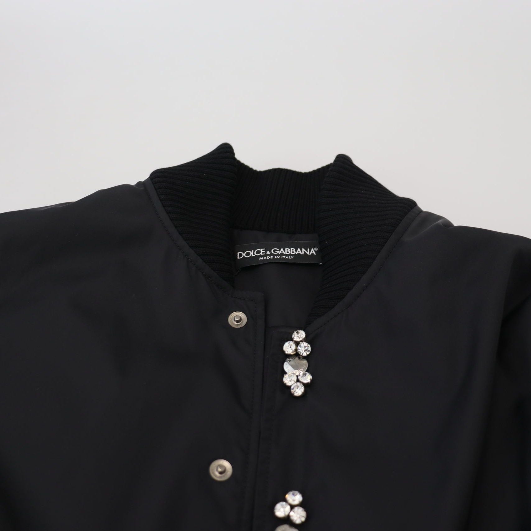 Dolce & Gabbana Black Nylon Crystals Coat Buttons Jacket