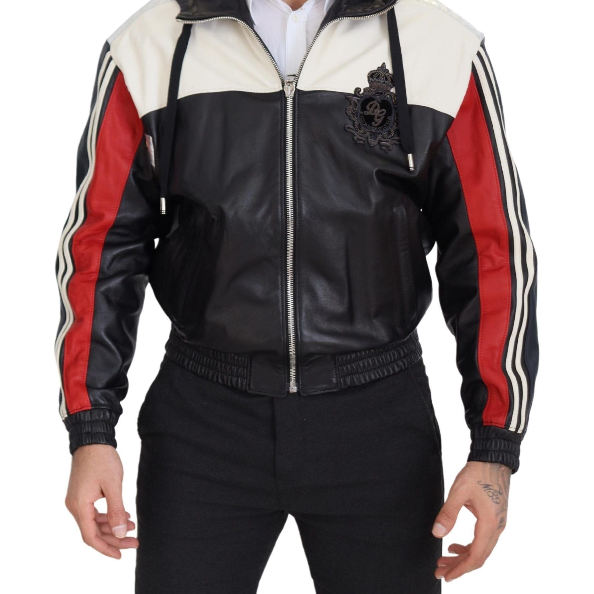 Dolce & Gabbana Black Leather Hooded Blouson Coat Jacket