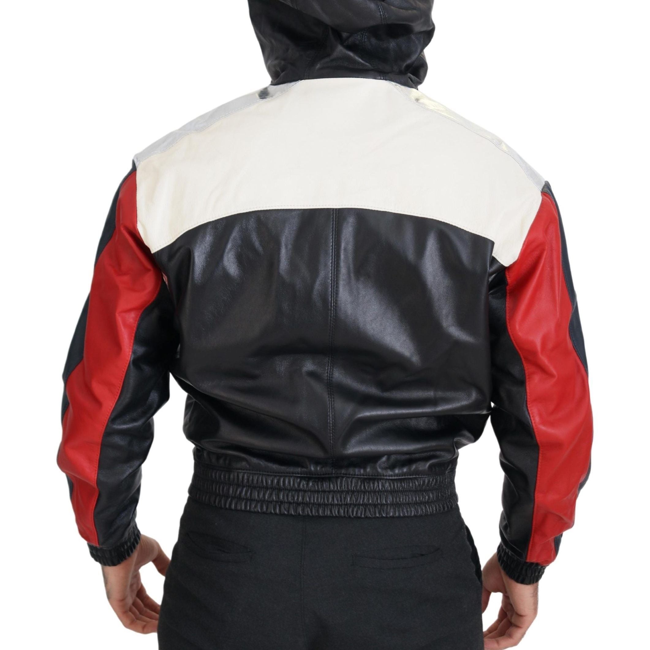 Dolce & Gabbana Black Leather Hooded Blouson Coat Jacket