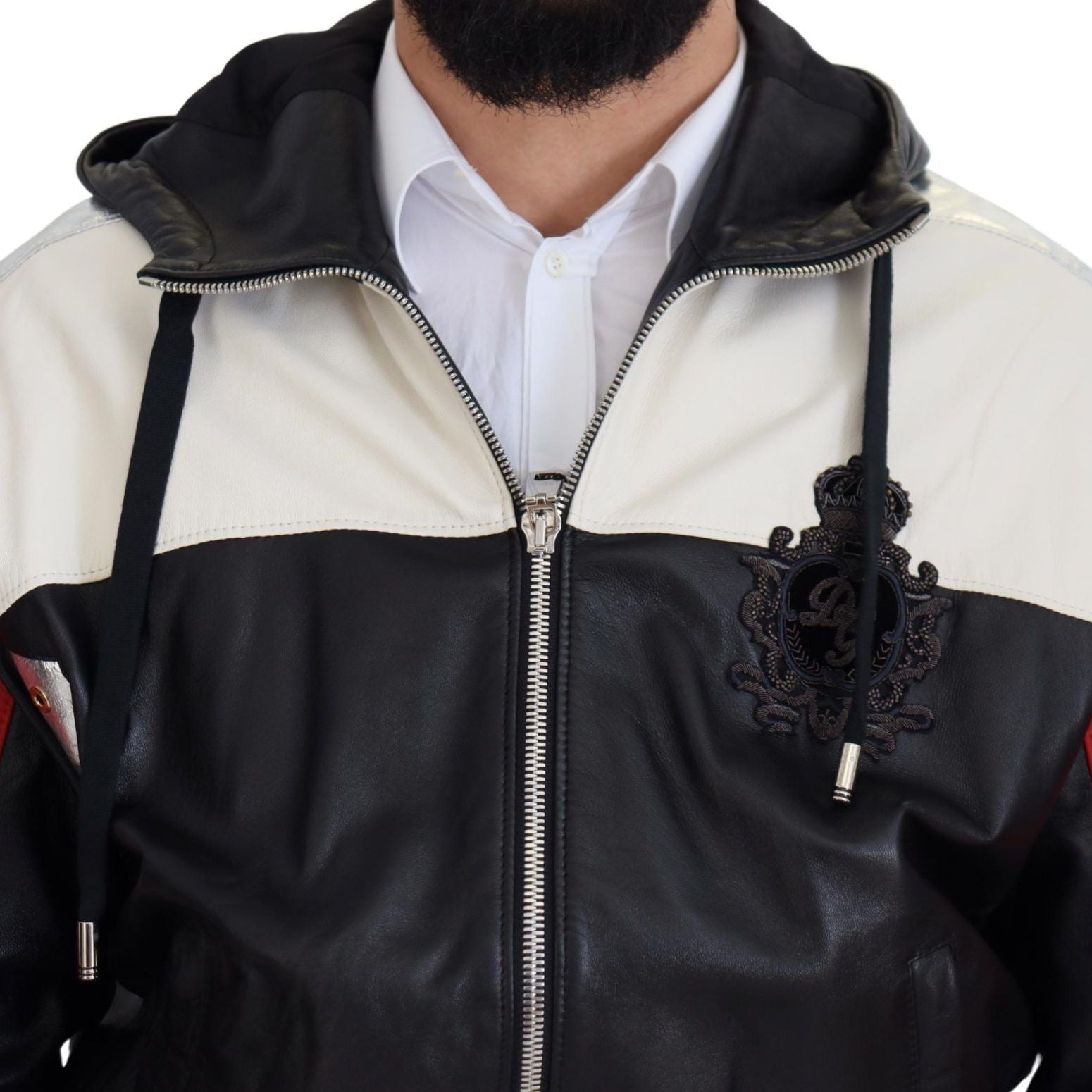 Dolce & Gabbana Black Leather Hooded Blouson Coat Jacket