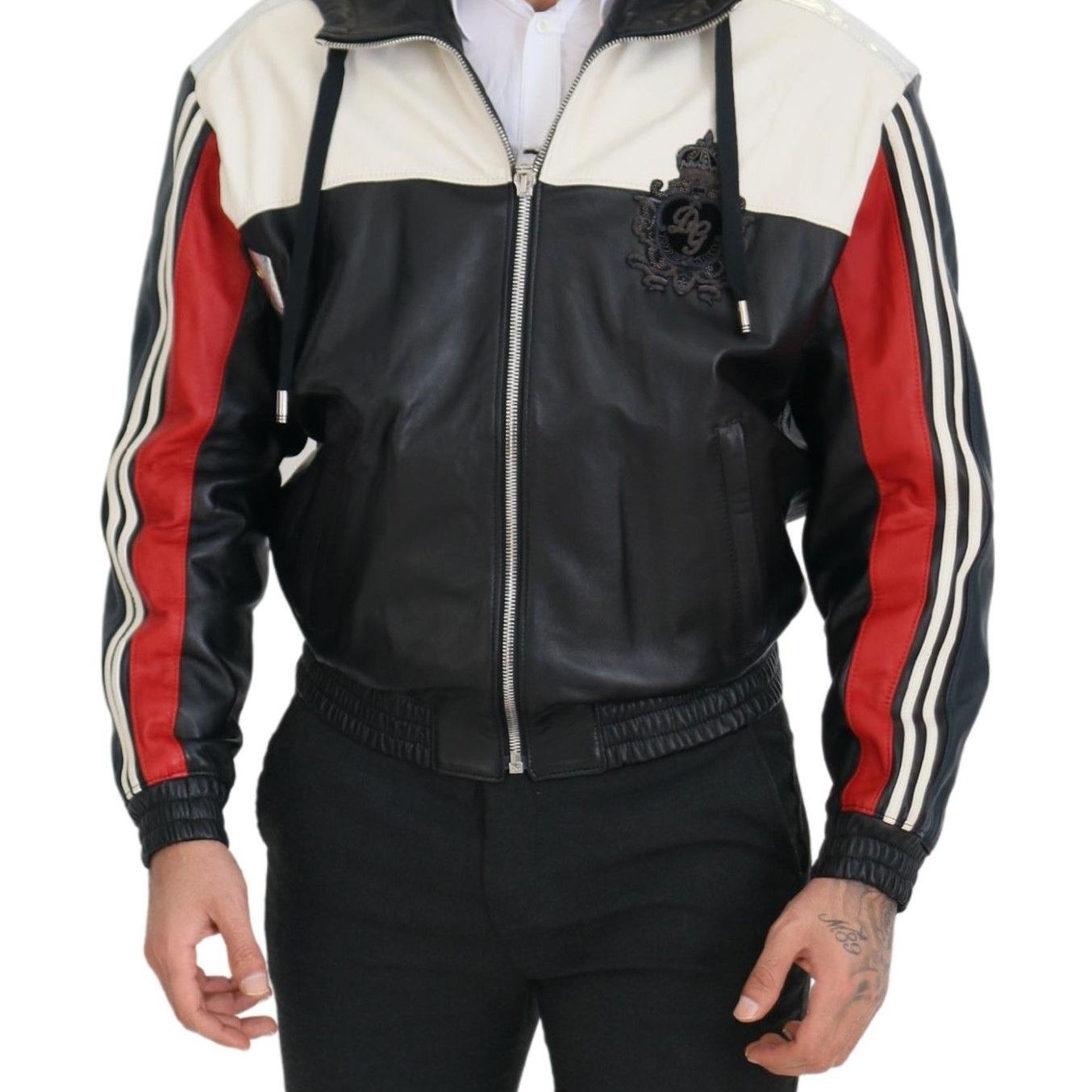 Dolce & Gabbana Black Leather Hooded Blouson Coat Jacket