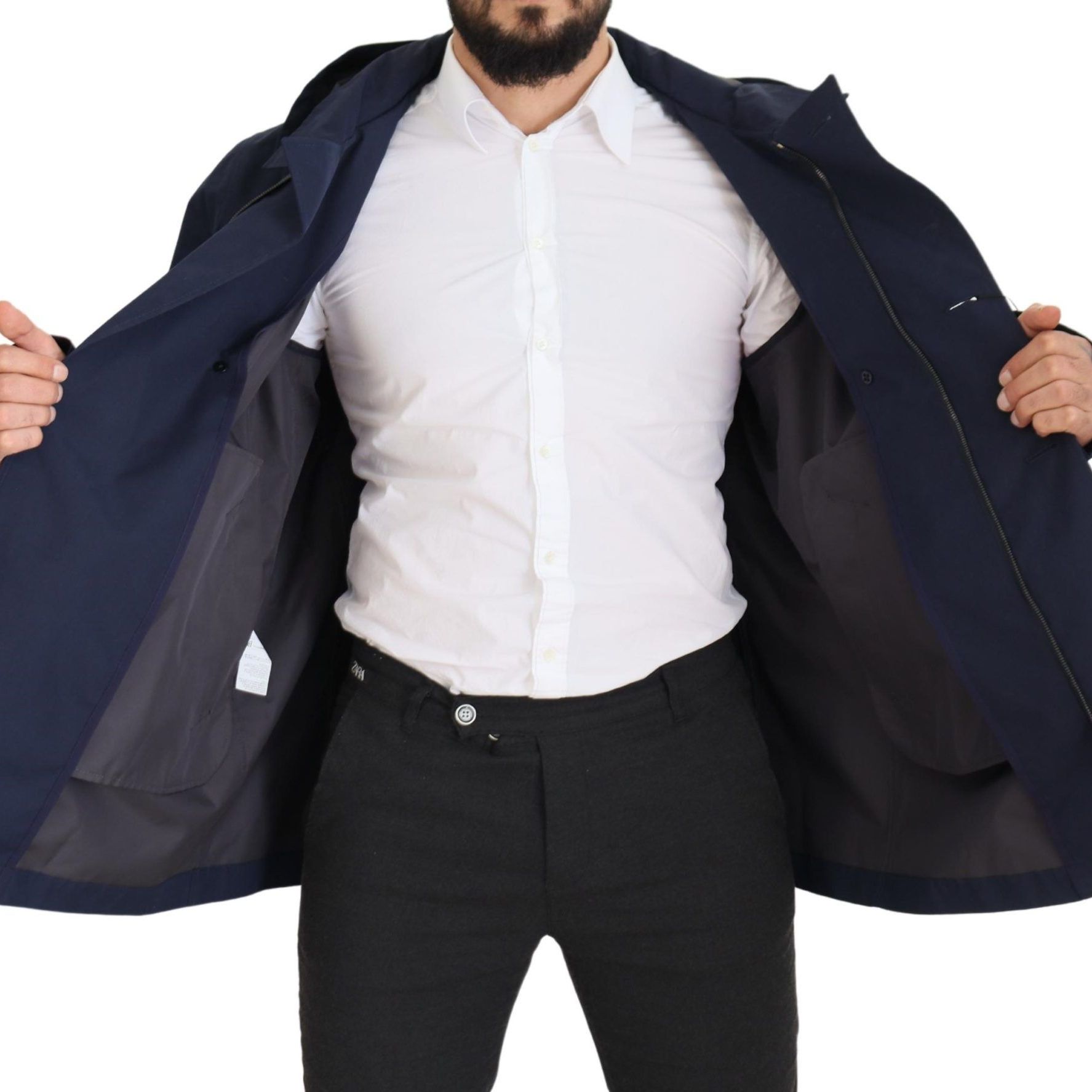 Dolce & Gabbana Blue Hooded Double Breasted Coat Jacket
