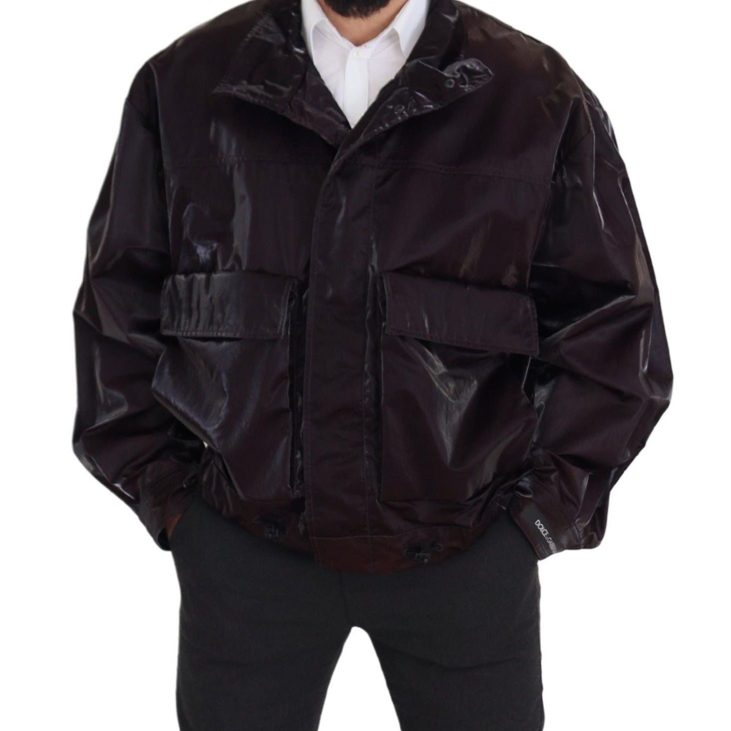 Dolce & Gabbana Bordeaux Nylon Collared Men Coat Jacket