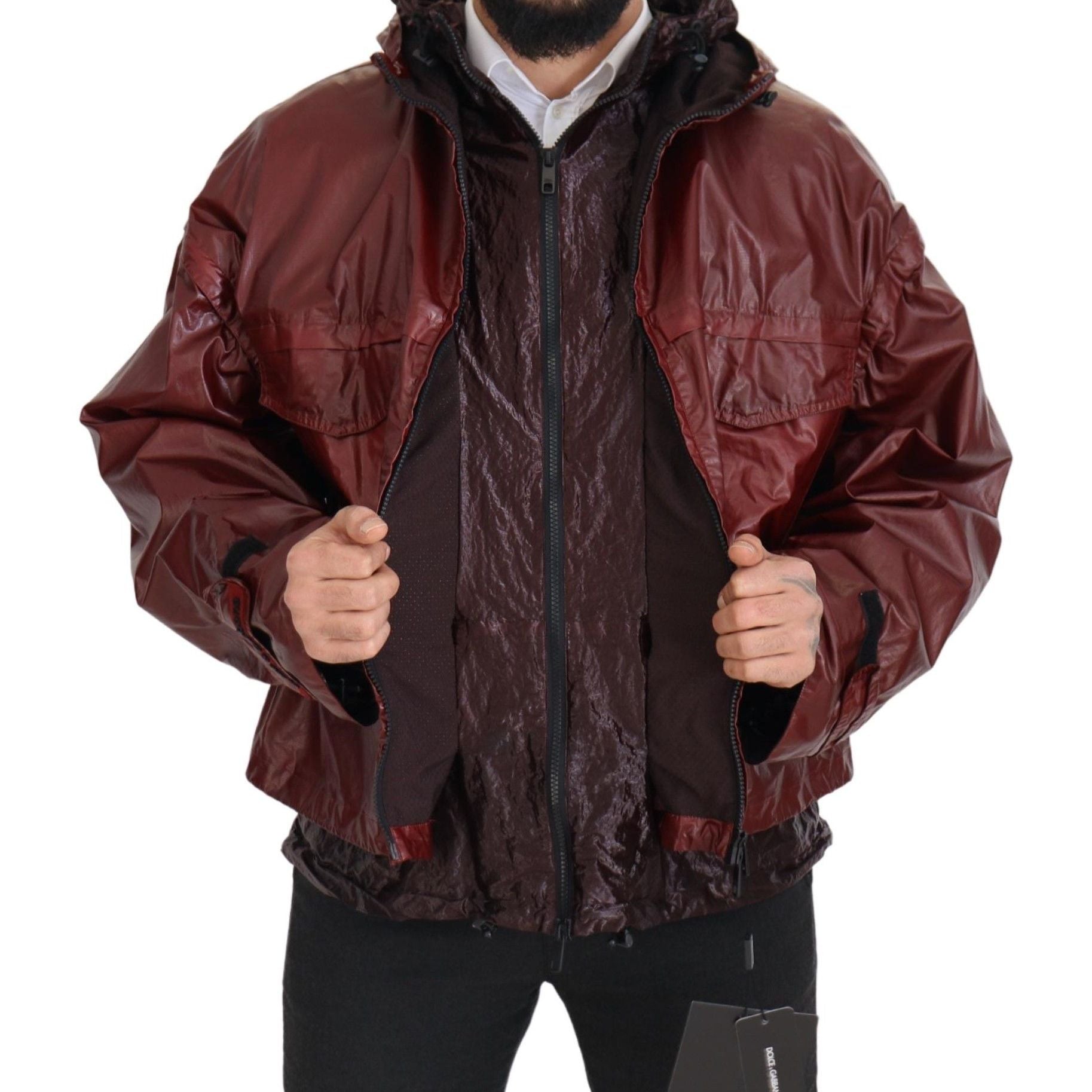 Dolce & Gabbana Bordeaux Cotton Hooded Full Zip Jacket