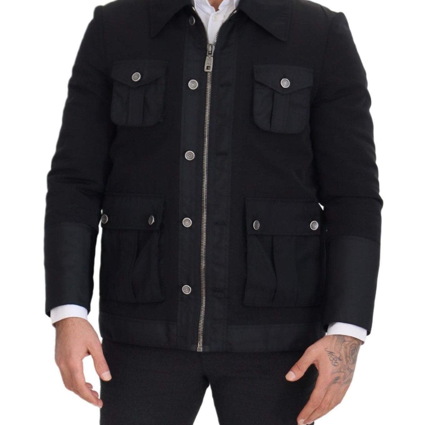 Dolce & Gabbana Black Wool Collared Full Zip Jacket