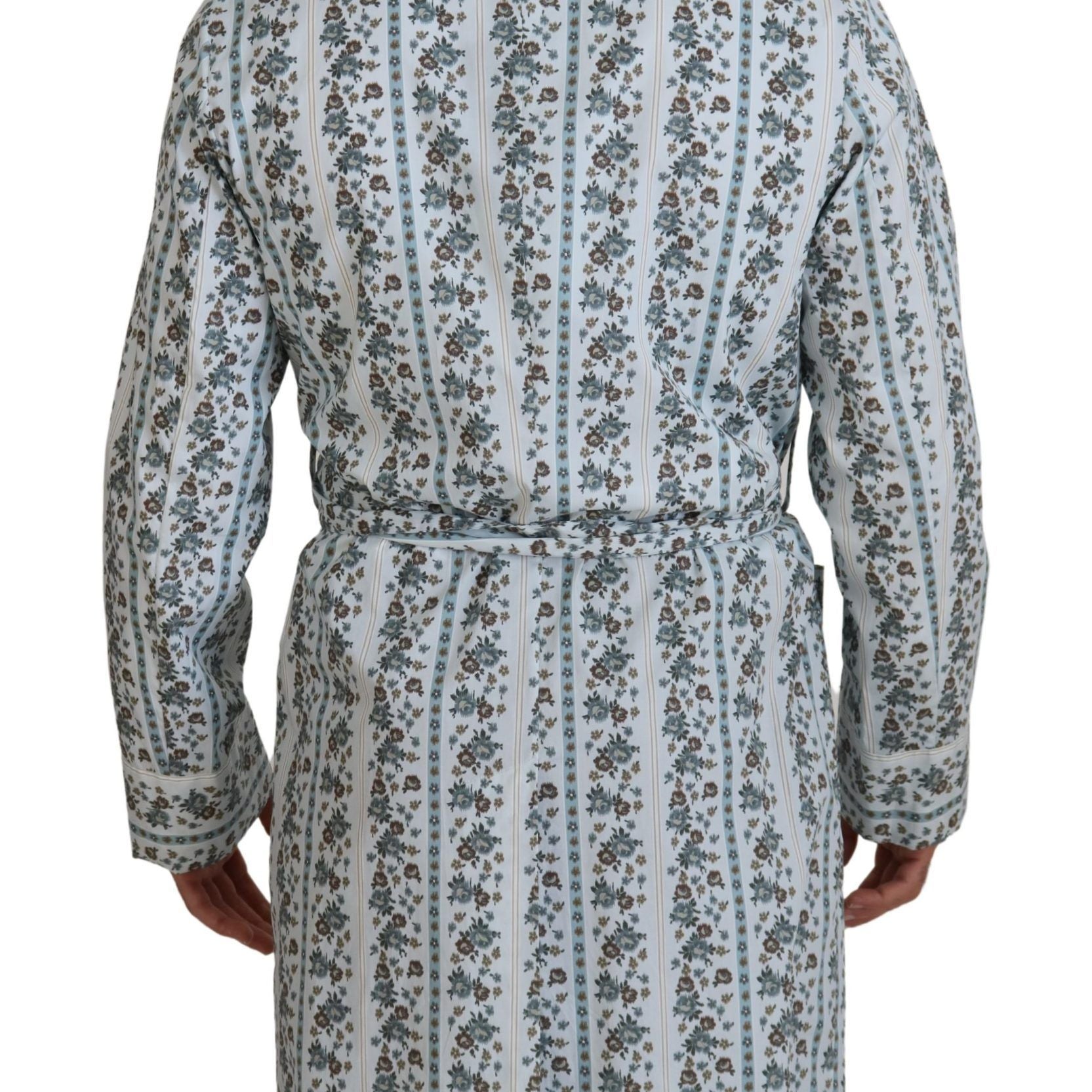 Dolce & Gabbana Blue Floral Cotton Robe Coat Jacket