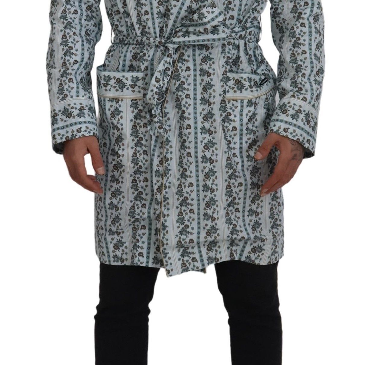 Dolce & Gabbana Blue Floral Cotton Robe Coat Jacket