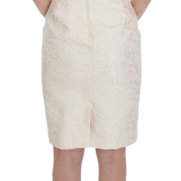 Dolce & Gabbana White Brocade Crystal Sheath Dress