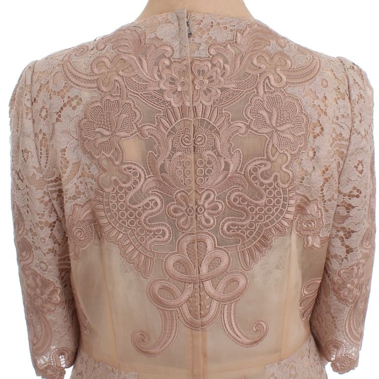 Dolce & Gabbana Pink Silk Lace Ricamo Shift Gown Dress