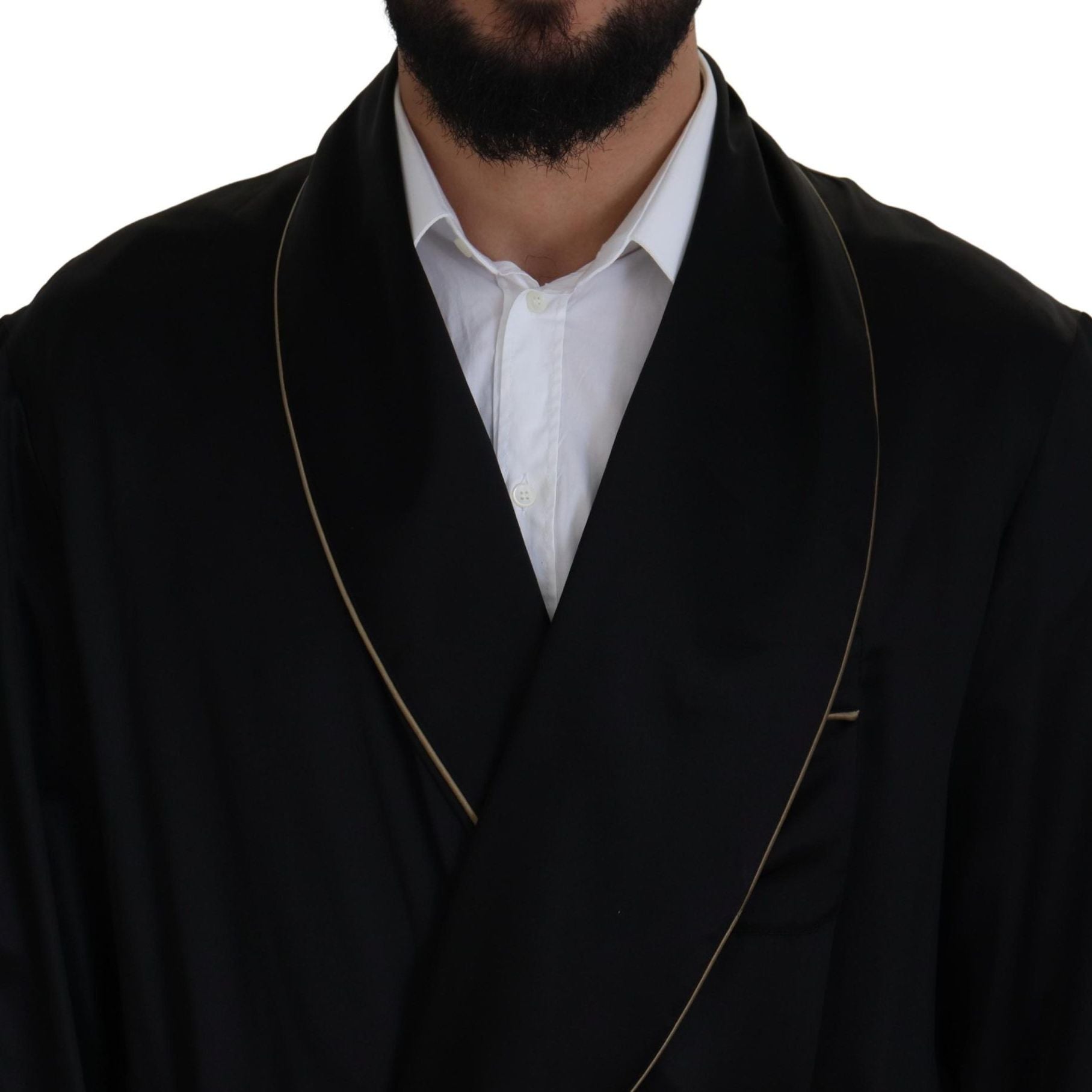 Dolce & Gabbana Black 100% Silk Robe Coat Wrap  Jacket