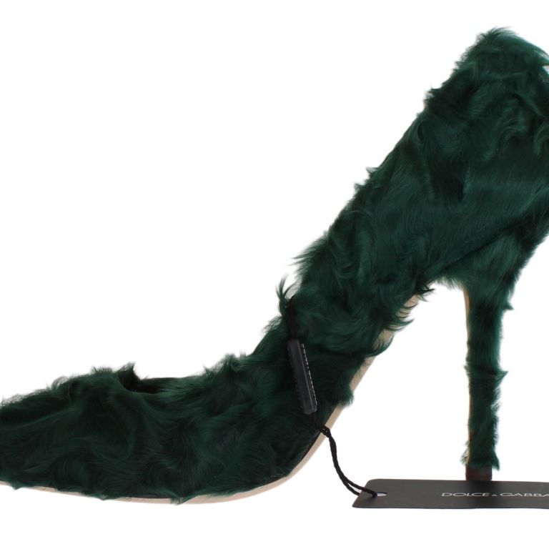 Dolce & Gabbana Green Xiangao Lamb Fur Leather Pumps