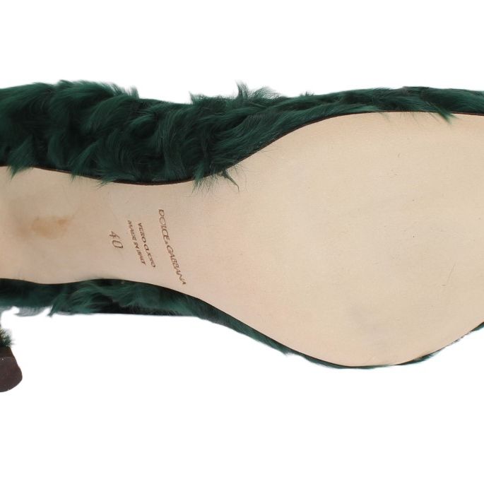 Dolce & Gabbana Green Xiangao Lamb Fur Leather Pumps