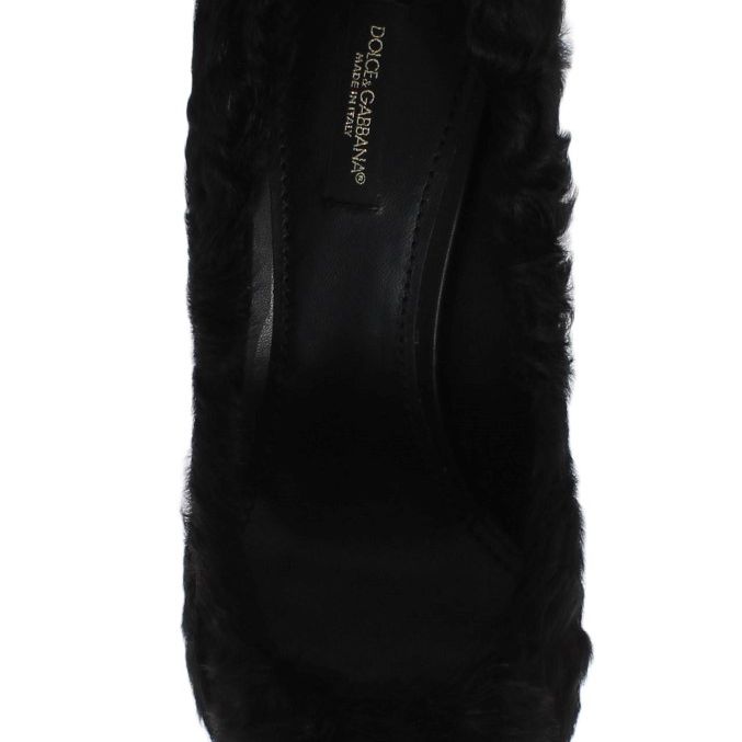 Dolce & Gabbana Black Xiangao Lamb Fur Leather Pumps