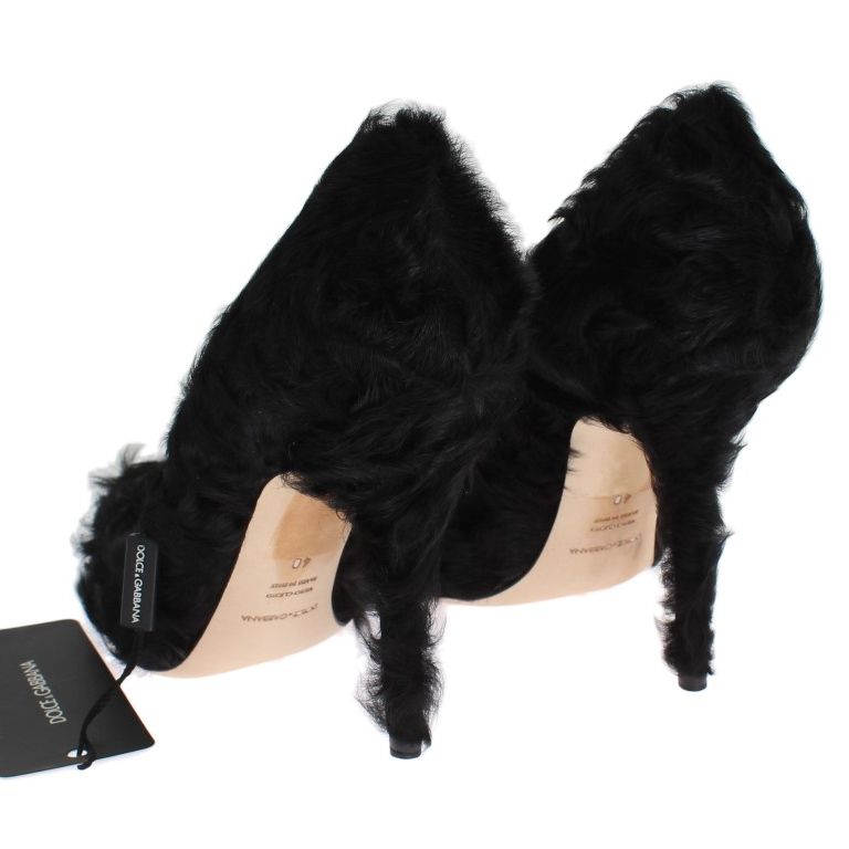 Dolce & Gabbana Black Xiangao Lamb Fur Leather Pumps