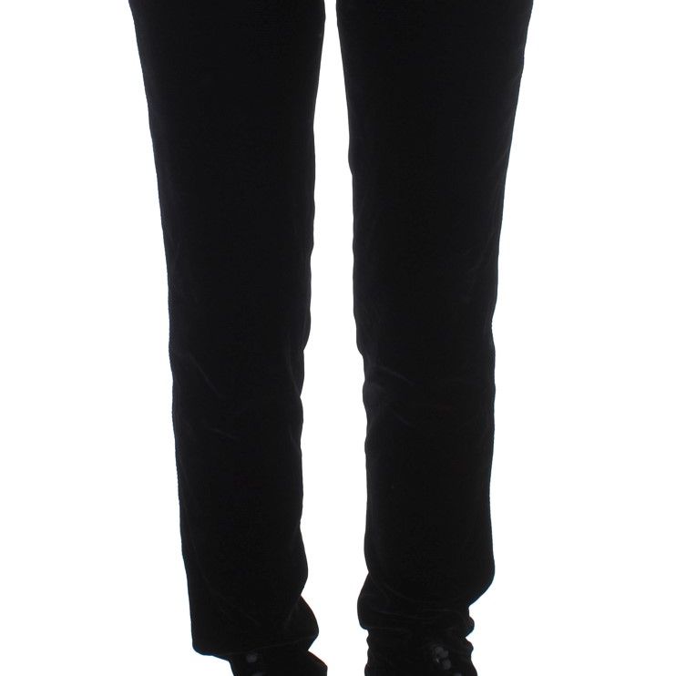 Ermanno Scervino Black Viscose Blend Velvet Slim Fit Pants