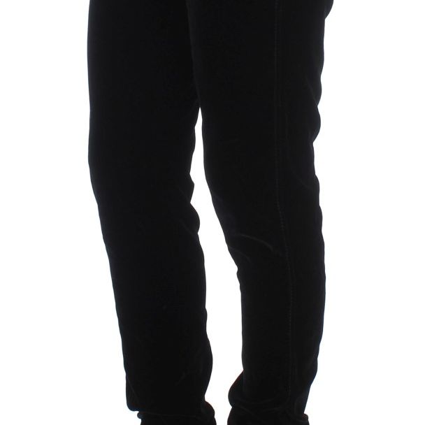 Ermanno Scervino Black Viscose Blend Velvet Slim Fit Pants