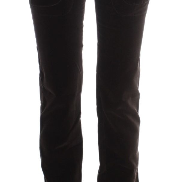 Ermanno Scervino Brown Cotton Velvet Zippers Slim Fit Pants