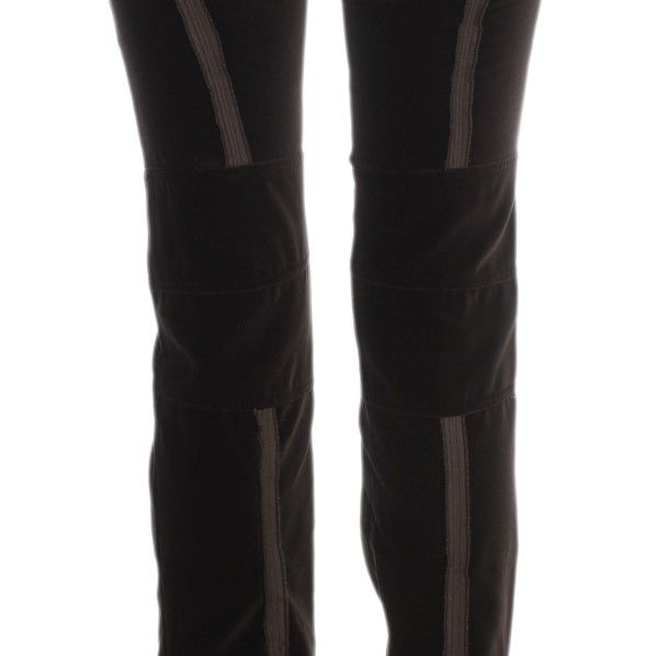 Ermanno Scervino Brown Cotton Velvet Zippers Slim Fit Pants