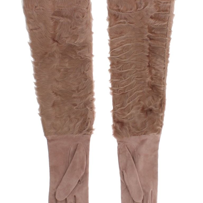 Dolce & Gabbana Beige Suede Xiangao Fur Elbow Gloves