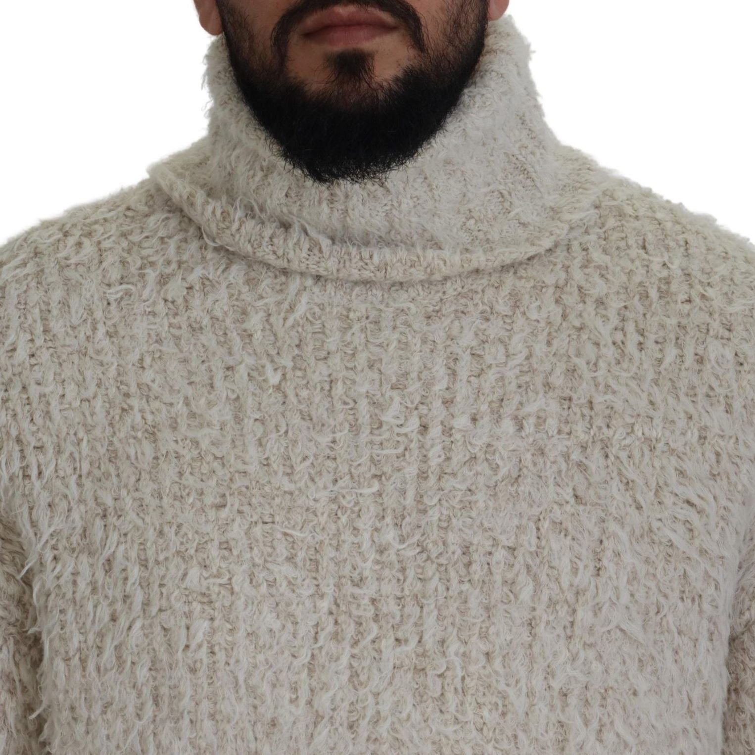 Dolce & Gabbana Cream Wool Knit Turtleneck Pullover Sweater