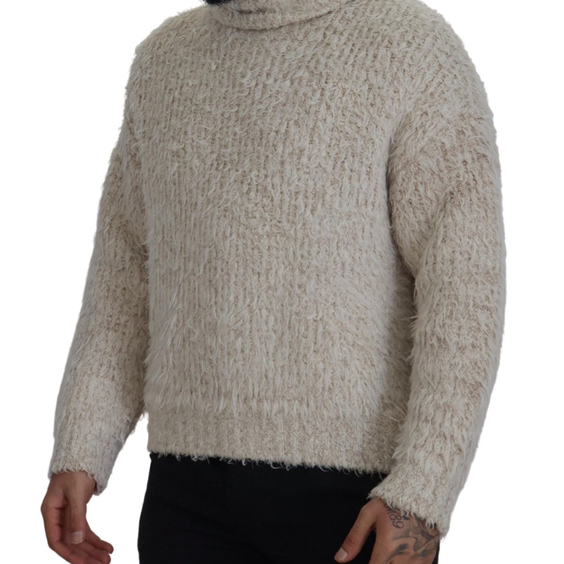Dolce & Gabbana Cream Wool Knit Turtleneck Pullover Sweater