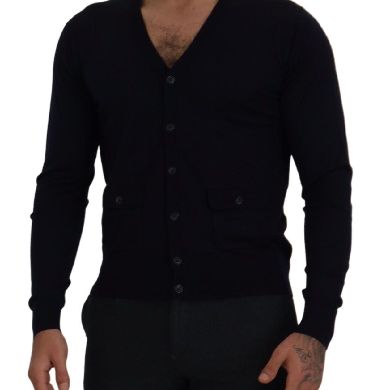 Dolce & Gabbana Blue Wool STAFF Down Cardigan Sweater