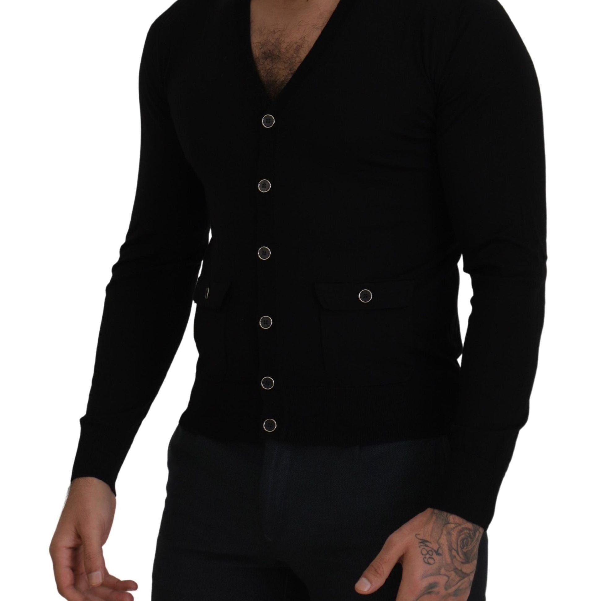 Dolce & Gabbana Black Wool Button Down Cardigan Sweater