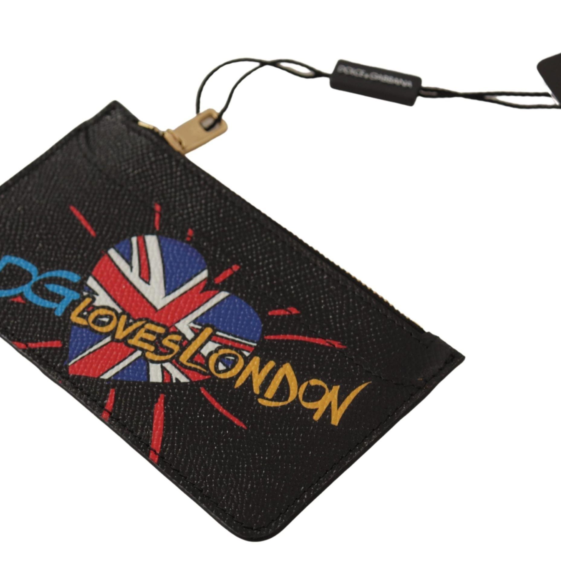 Dolce & Gabbana Black Leather #DGLovesLondon Women Cardholder Coin Case  Wallet